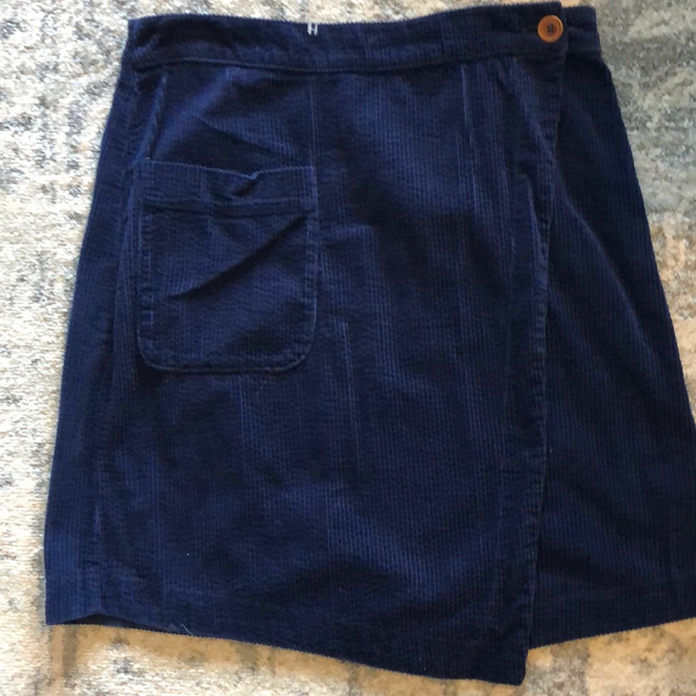 Anthropologie Blue Corduroy Faux Wrap Skirt